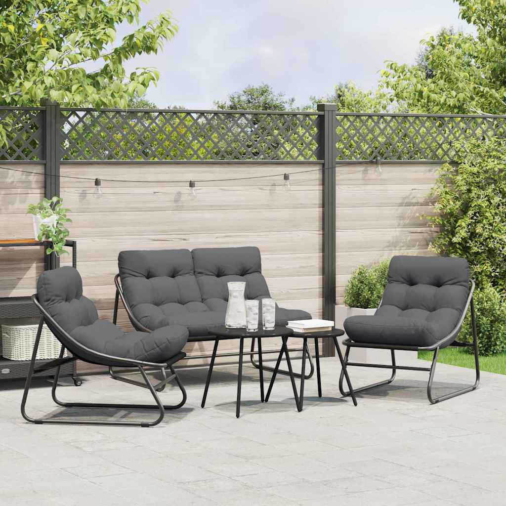 Tuinmeubelen met kussen 3 pcs Zwart Gepoedercoat staal is nu te koop bij PeponiXL, paradijselijk wonen!