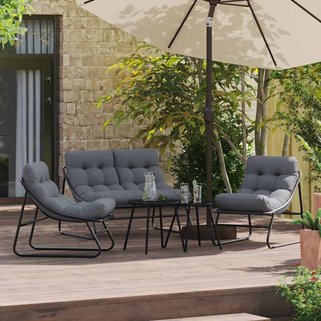 Tuinmeubelen met kussen 3 pcs Zwart Gepoedercoat staal is nu te koop bij PeponiXL, paradijselijk wonen!