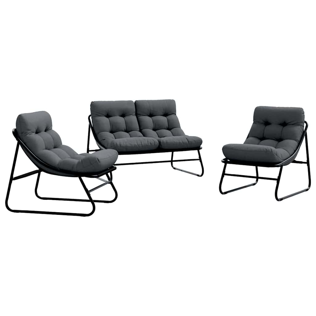 Tuinmeubelen met kussen 3 pcs Zwart Gepoedercoat staal is nu te koop bij PeponiXL, paradijselijk wonen!