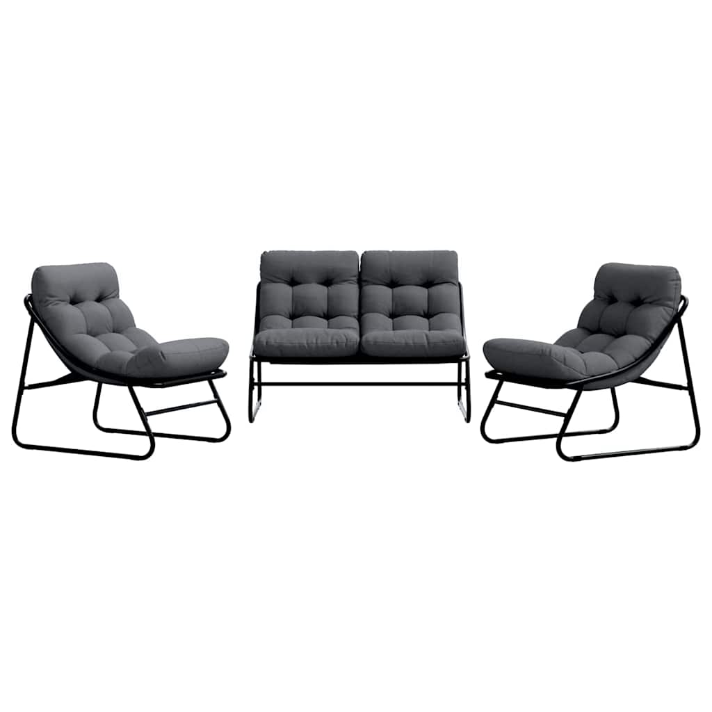 Tuinmeubelen met kussen 3 pcs Zwart Gepoedercoat staal is nu te koop bij PeponiXL, paradijselijk wonen!