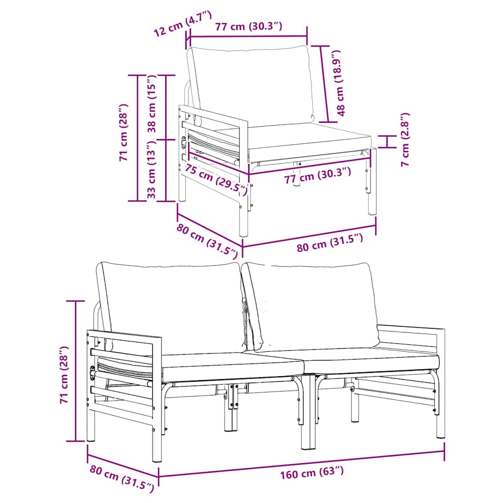 Buitenmeubilair 2 pcs Antraciet 80 x 80 x 71 cm Staal is nu te koop bij PeponiXL, paradijselijk wonen!