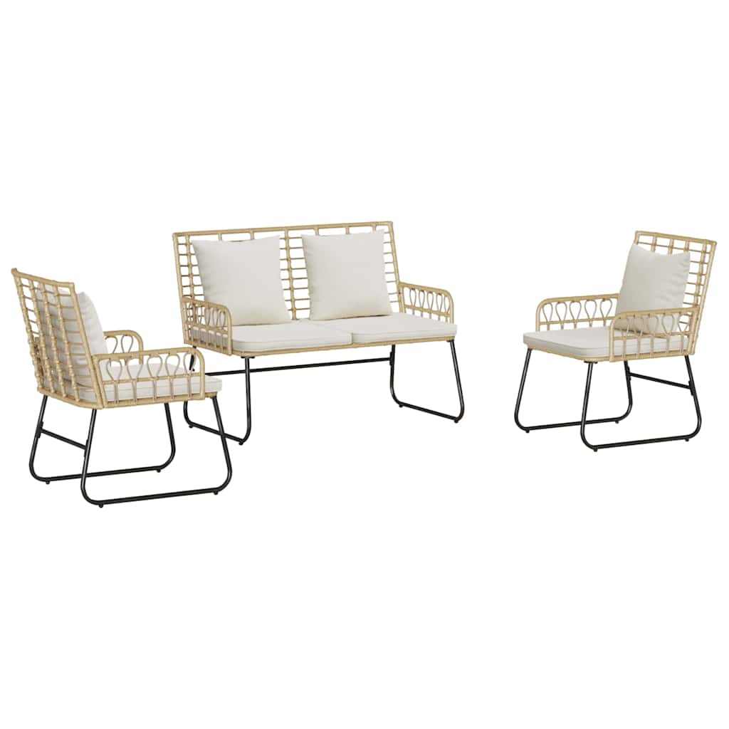 Tuin eettafelset 3 pcs Bruin en Crème poly rattan is nu te koop bij PeponiXL, paradijselijk wonen!