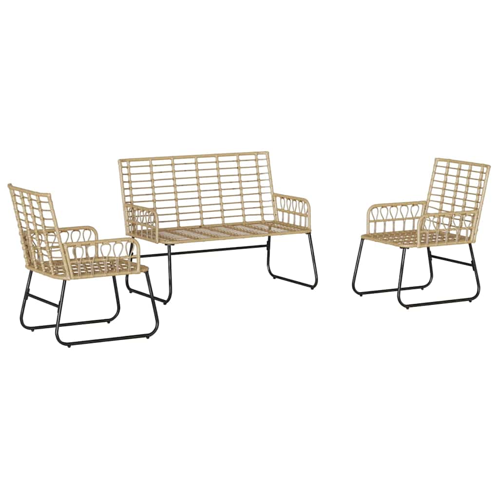 Tuin eettafelset 3 pcs Bruin en Crème poly rattan is nu te koop bij PeponiXL, paradijselijk wonen!