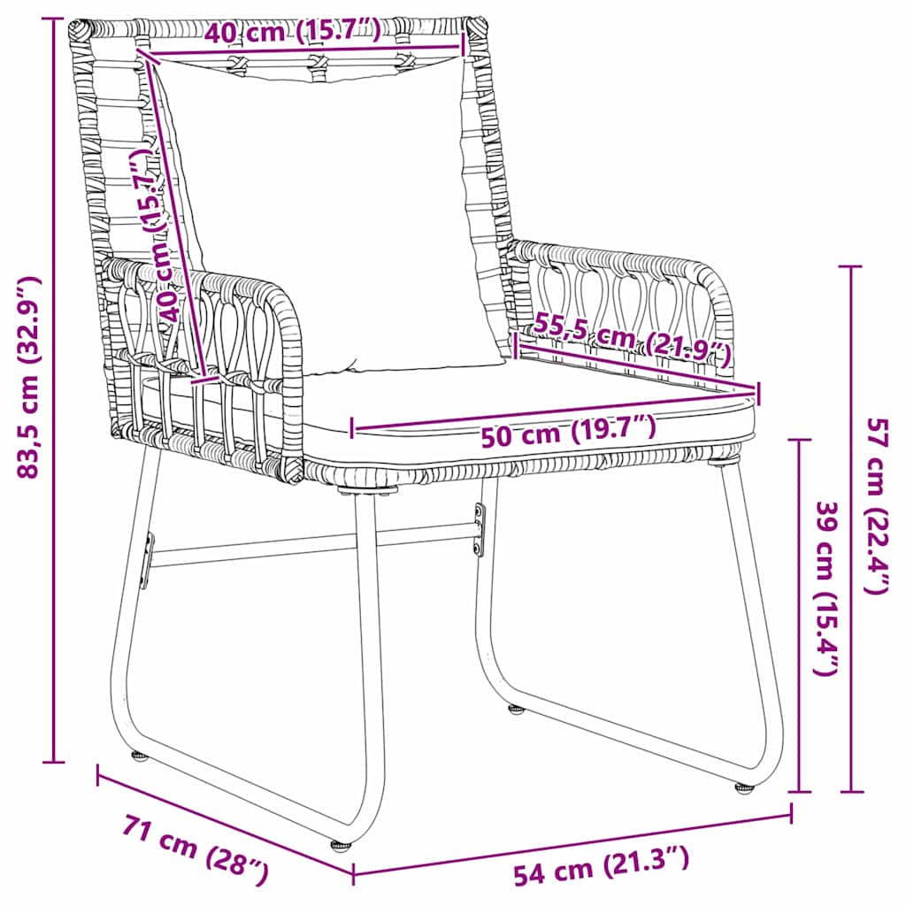 Tuin eettafelset 3 pcs Bruin en Crème poly rattan is nu te koop bij PeponiXL, paradijselijk wonen!