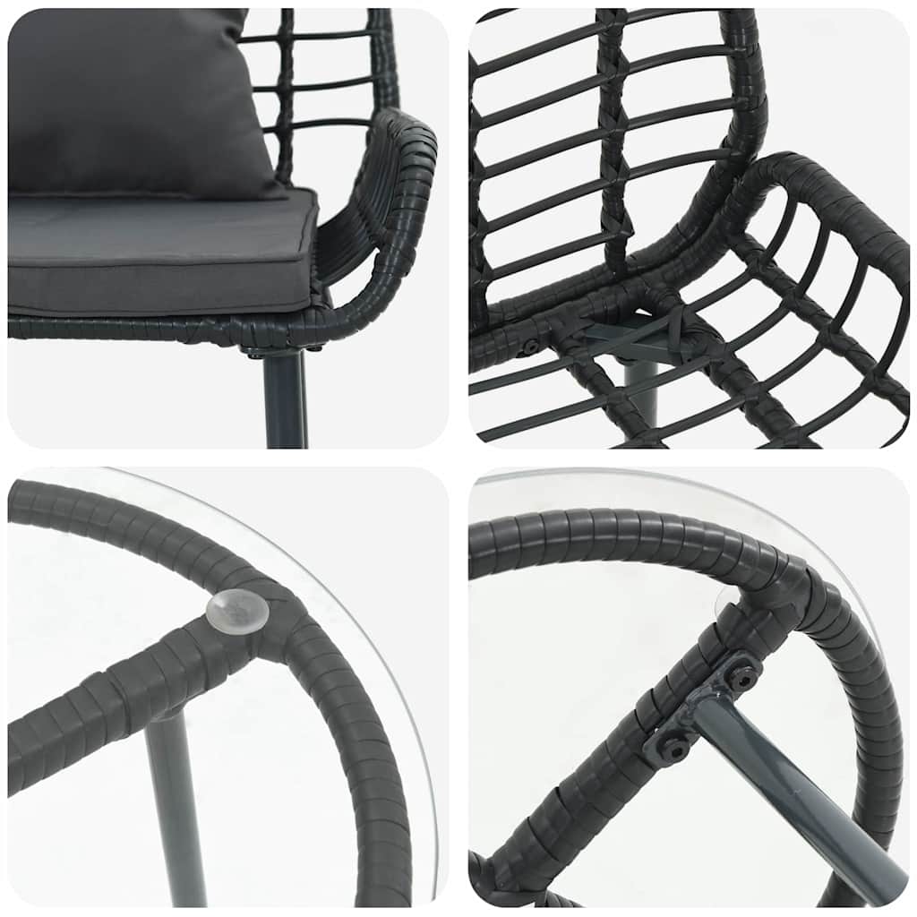 Tuin eettafelset 3 pcs Zwart en Anthraciet poly rattan is nu te koop bij PeponiXL, paradijselijk wonen!