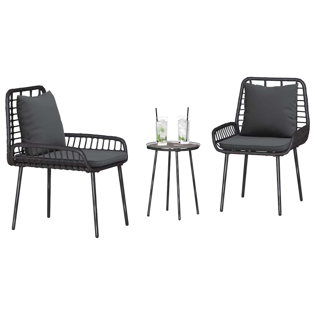 Tuin eettafelset 3 pcs Zwart en Anthraciet poly rattan is nu te koop bij PeponiXL, paradijselijk wonen!