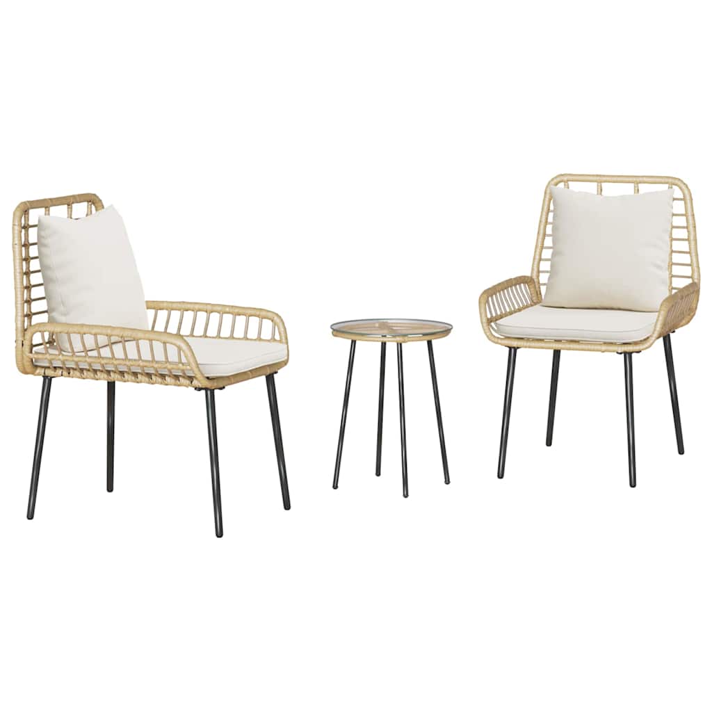 Tuin eettafelset 3 pcs Bruin en Crème poly rattan is nu te koop bij PeponiXL, paradijselijk wonen!