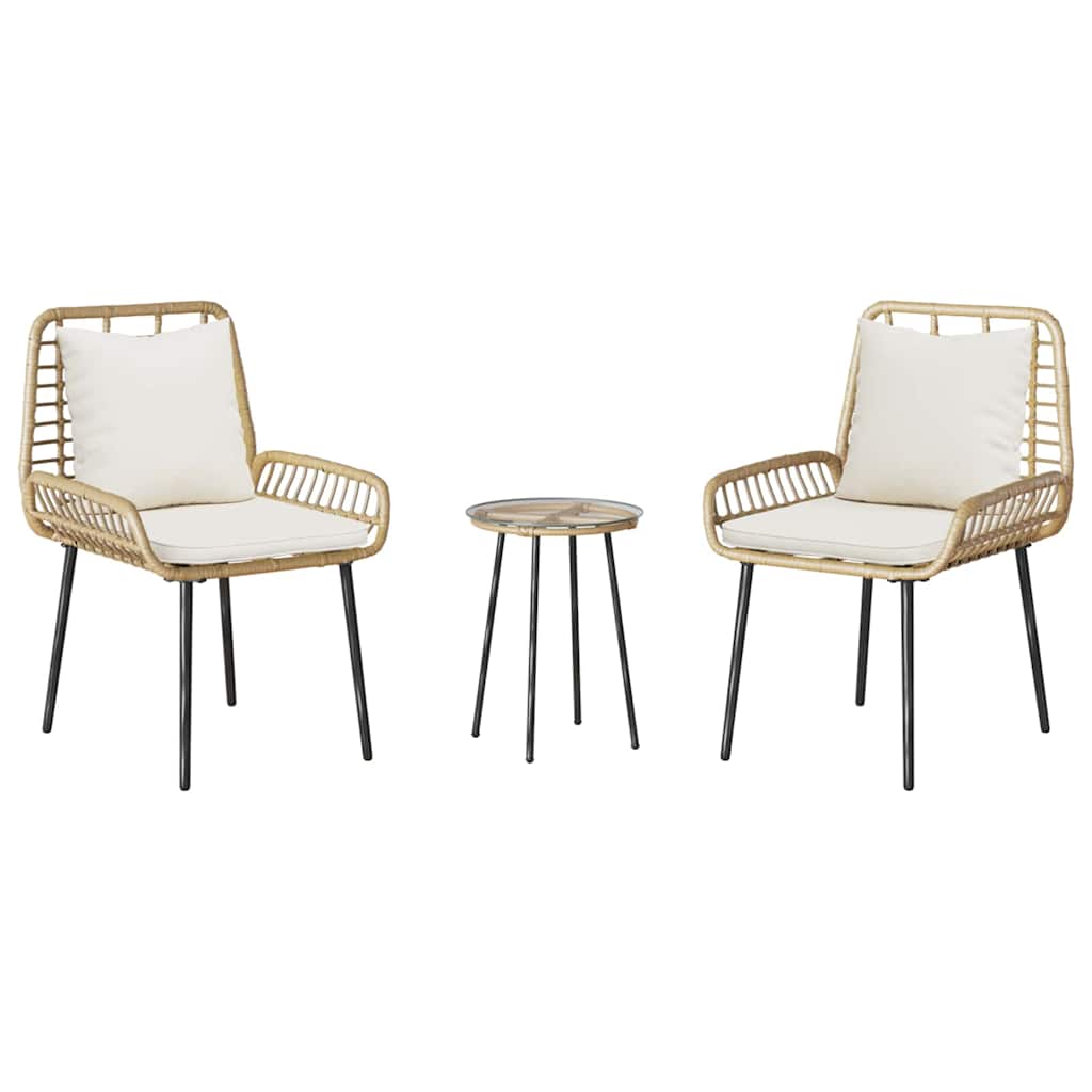 Tuin eettafelset 3 pcs Bruin en Crème poly rattan is nu te koop bij PeponiXL, paradijselijk wonen!