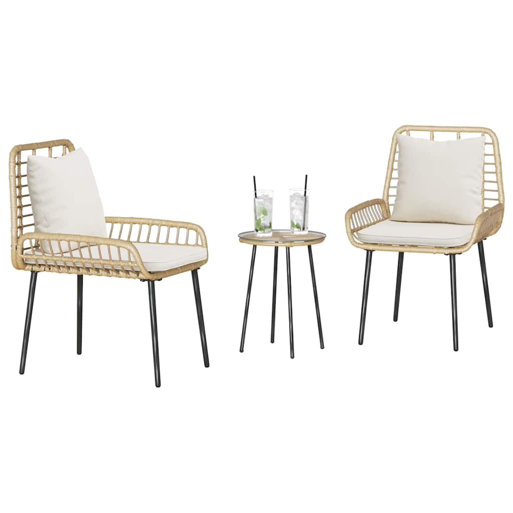 Tuin eettafelset 3 pcs Bruin en Crème poly rattan is nu te koop bij PeponiXL, paradijselijk wonen!