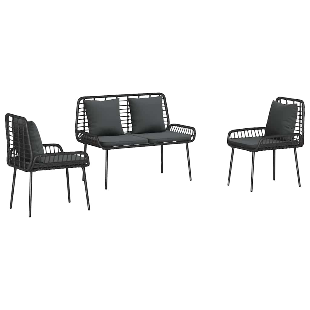 Tuin eettafelset 3 pcs Zwart en Anthraciet poly rattan is nu te koop bij PeponiXL, paradijselijk wonen!