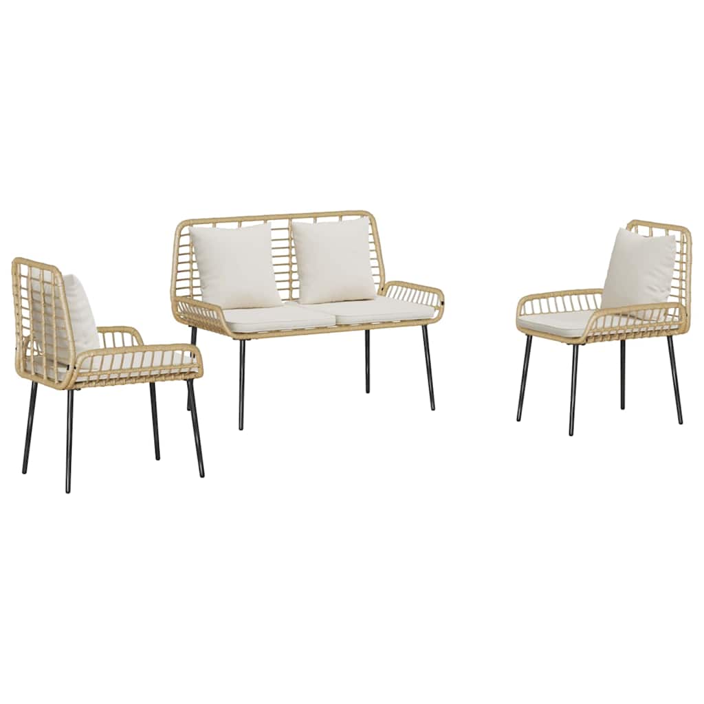 Tuin eettafelset 3 pcs Bruin en Crème poly rattan is nu te koop bij PeponiXL, paradijselijk wonen!