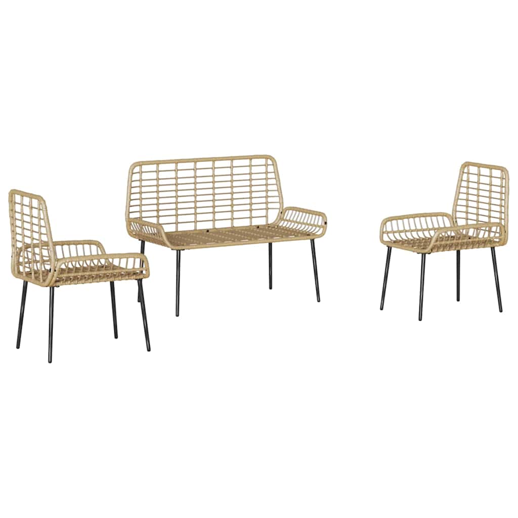 Tuin eettafelset 3 pcs Bruin en Crème poly rattan is nu te koop bij PeponiXL, paradijselijk wonen!
