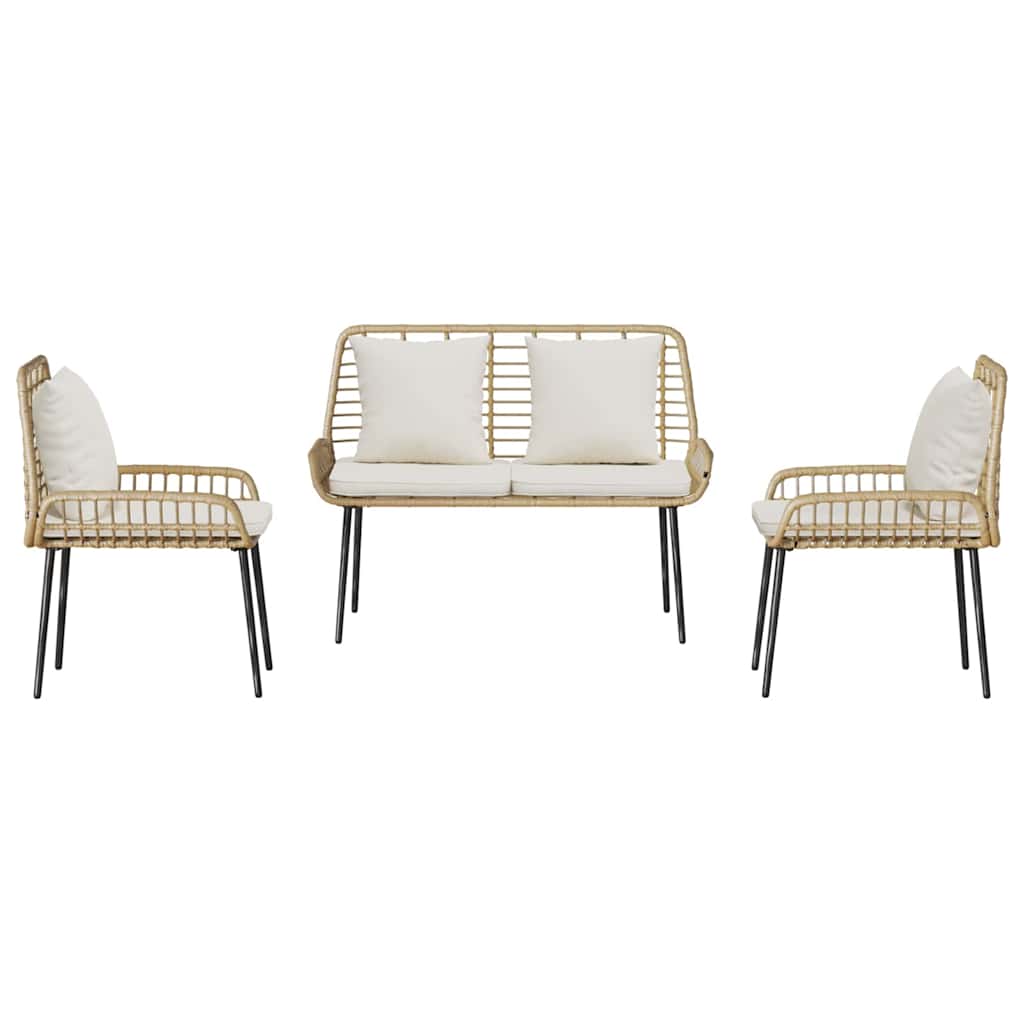 Tuin eettafelset 3 pcs Bruin en Crème poly rattan is nu te koop bij PeponiXL, paradijselijk wonen!