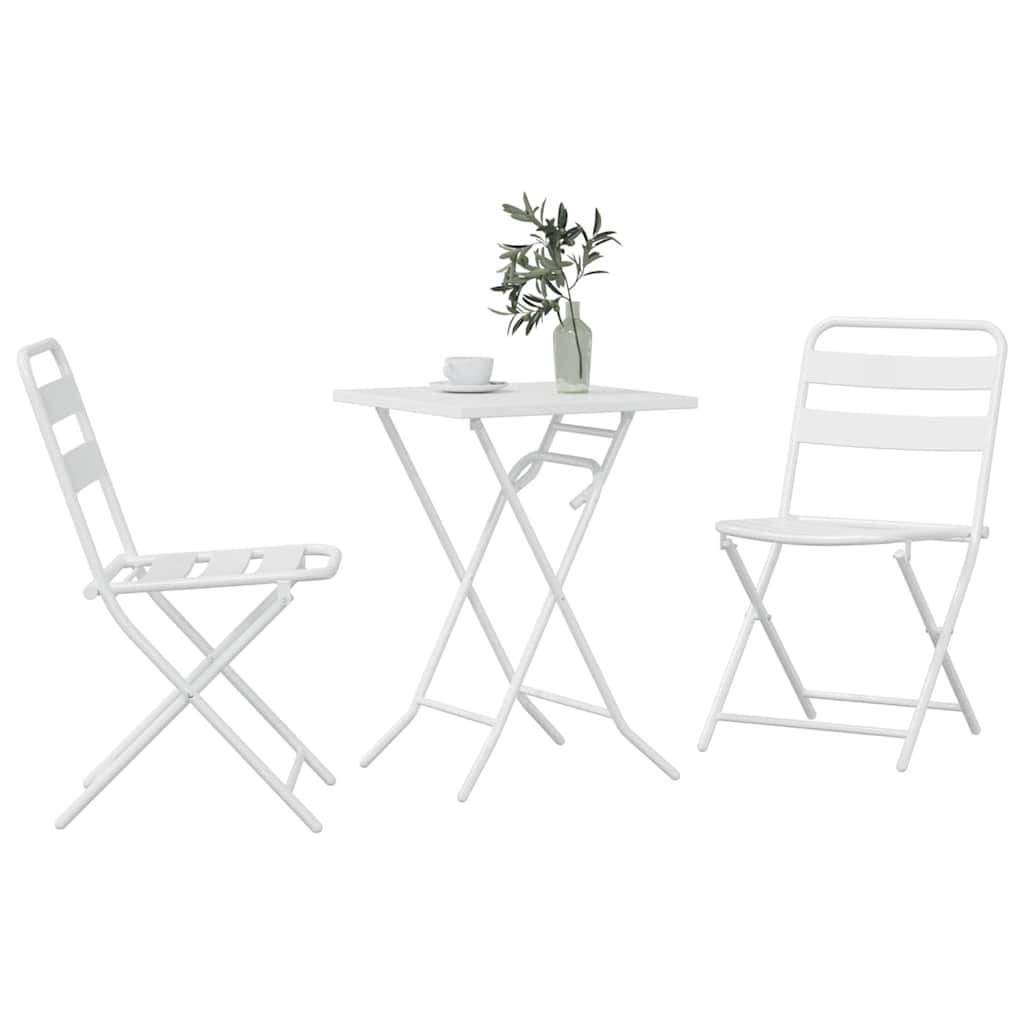 Tuin Bistro Set 3 pcs Wit Staal is nu te koop bij PeponiXL, paradijselijk wonen!