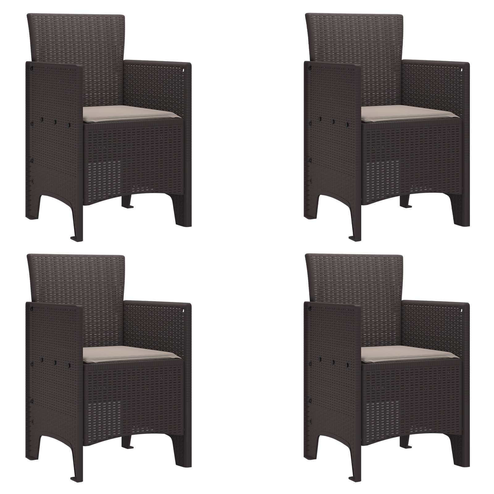 Tuinstoel met kussen 4 pcs Bruin 53 x 49 x 85 cm Polypropyleen is nu te koop bij PeponiXL, paradijselijk wonen!