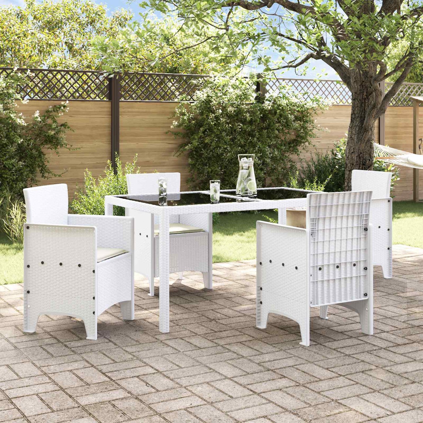 Tuinstoel met kussen 4 pcs Wit 53 x 49 x 85 cm Polypropyleen is nu te koop bij PeponiXL, paradijselijk wonen!