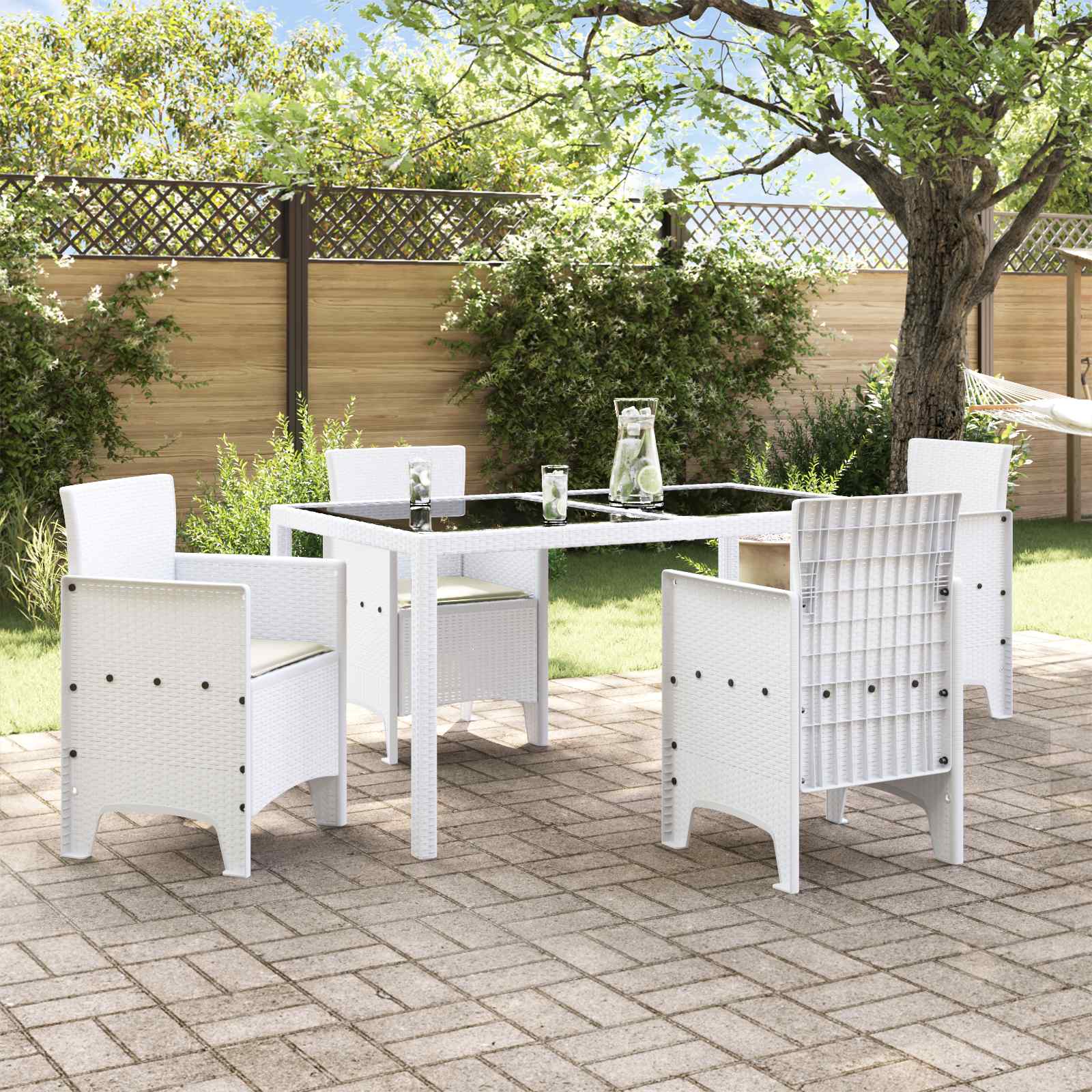 Tuinstoel met kussen 4 pcs Wit 53 x 49 x 85 cm Polypropyleen is nu te koop bij PeponiXL, paradijselijk wonen!