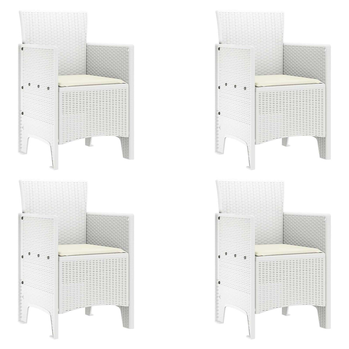 Tuinstoel met kussen 4 pcs Wit 53 x 49 x 85 cm Polypropyleen is nu te koop bij PeponiXL, paradijselijk wonen!