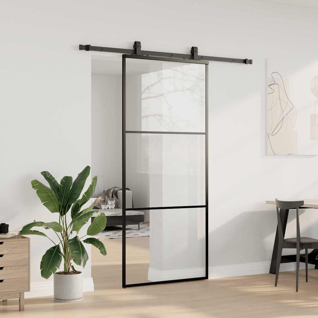 Schuifdeur met beslagset 90x205 cm ESG glas zwart is nu te koop bij PeponiXL, paradijselijk wonen!