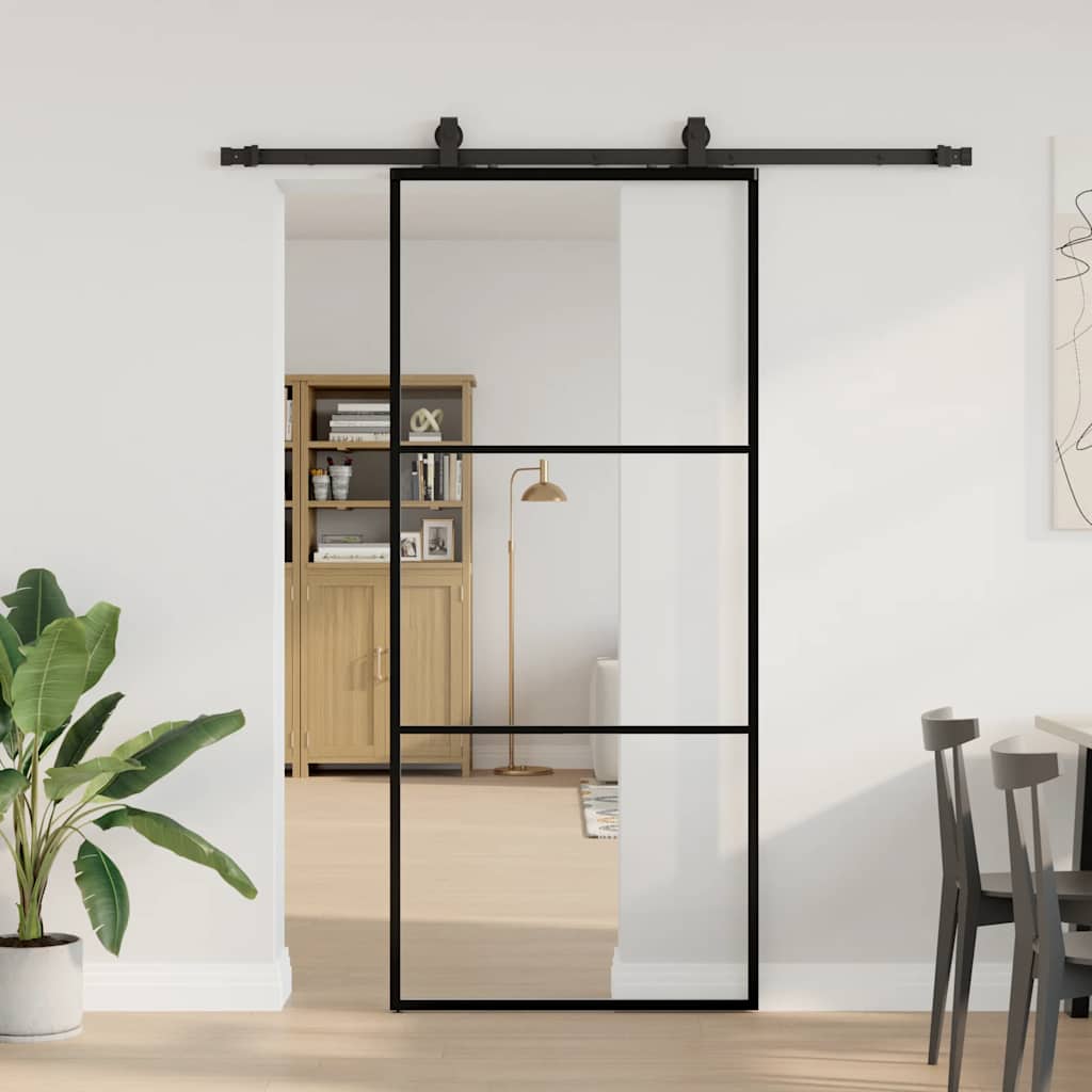Schuifdeur met beslagset 90x205 cm ESG glas zwart is nu te koop bij PeponiXL, paradijselijk wonen!
