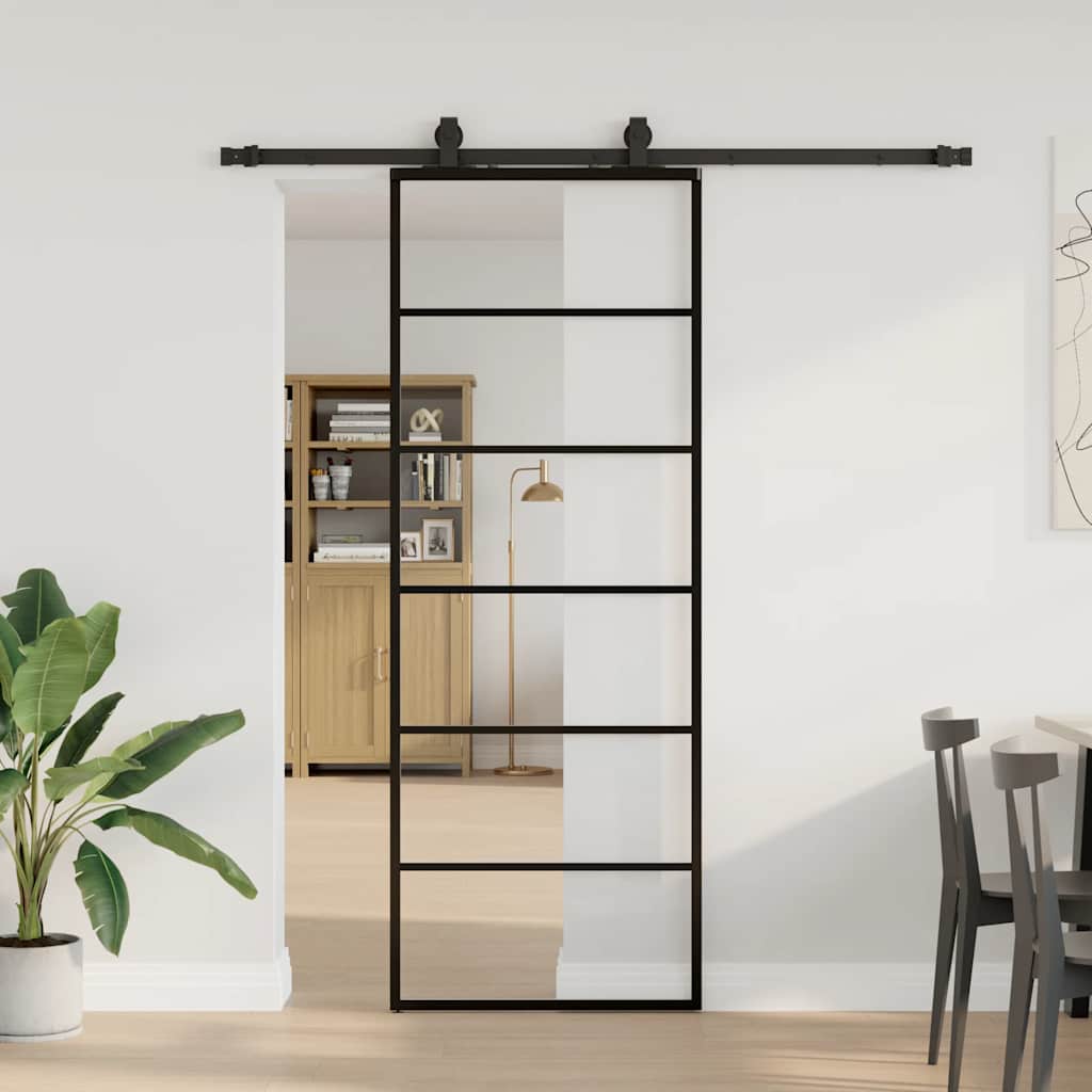 Schuifdeur met beslagset 76x205 cm ESG glas zwart is nu te koop bij PeponiXL, paradijselijk wonen!