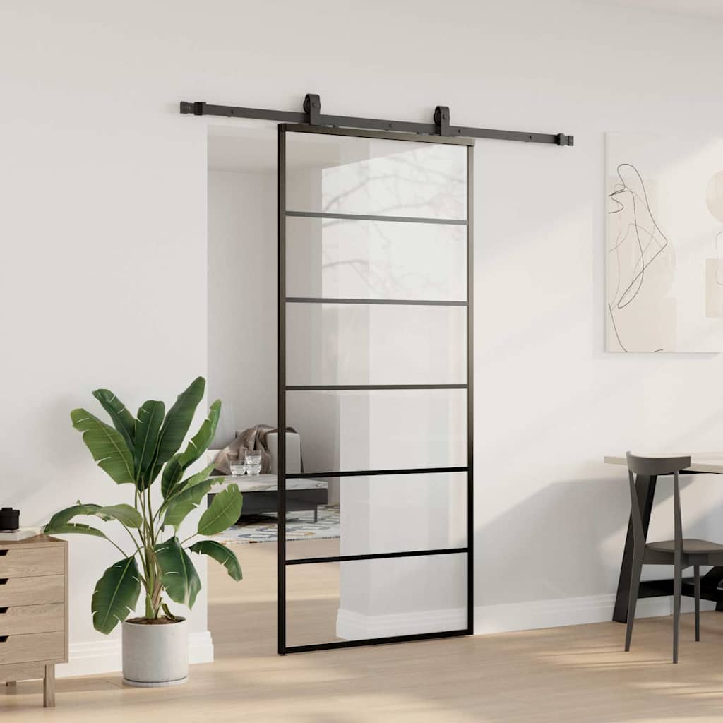 Schuifdeur met beslagset 90x205 cm ESG glas zwart is nu te koop bij PeponiXL, paradijselijk wonen!