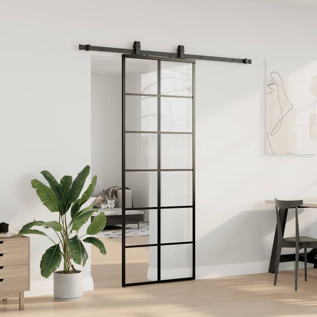 Schuifdeur met beslagset 76x205 cm ESG glas zwart is nu te koop bij PeponiXL, paradijselijk wonen!