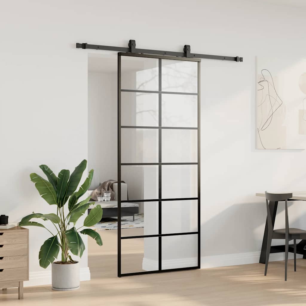 Schuifdeur met beslagset 90x205 cm ESG glas zwart is nu te koop bij PeponiXL, paradijselijk wonen!