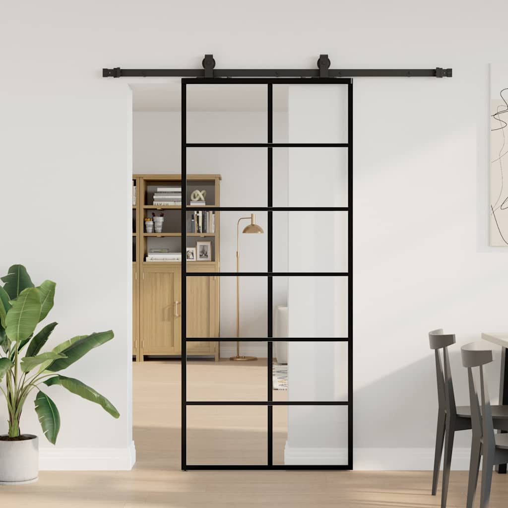 Schuifdeur met beslagset 90x205 cm ESG glas zwart is nu te koop bij PeponiXL, paradijselijk wonen!