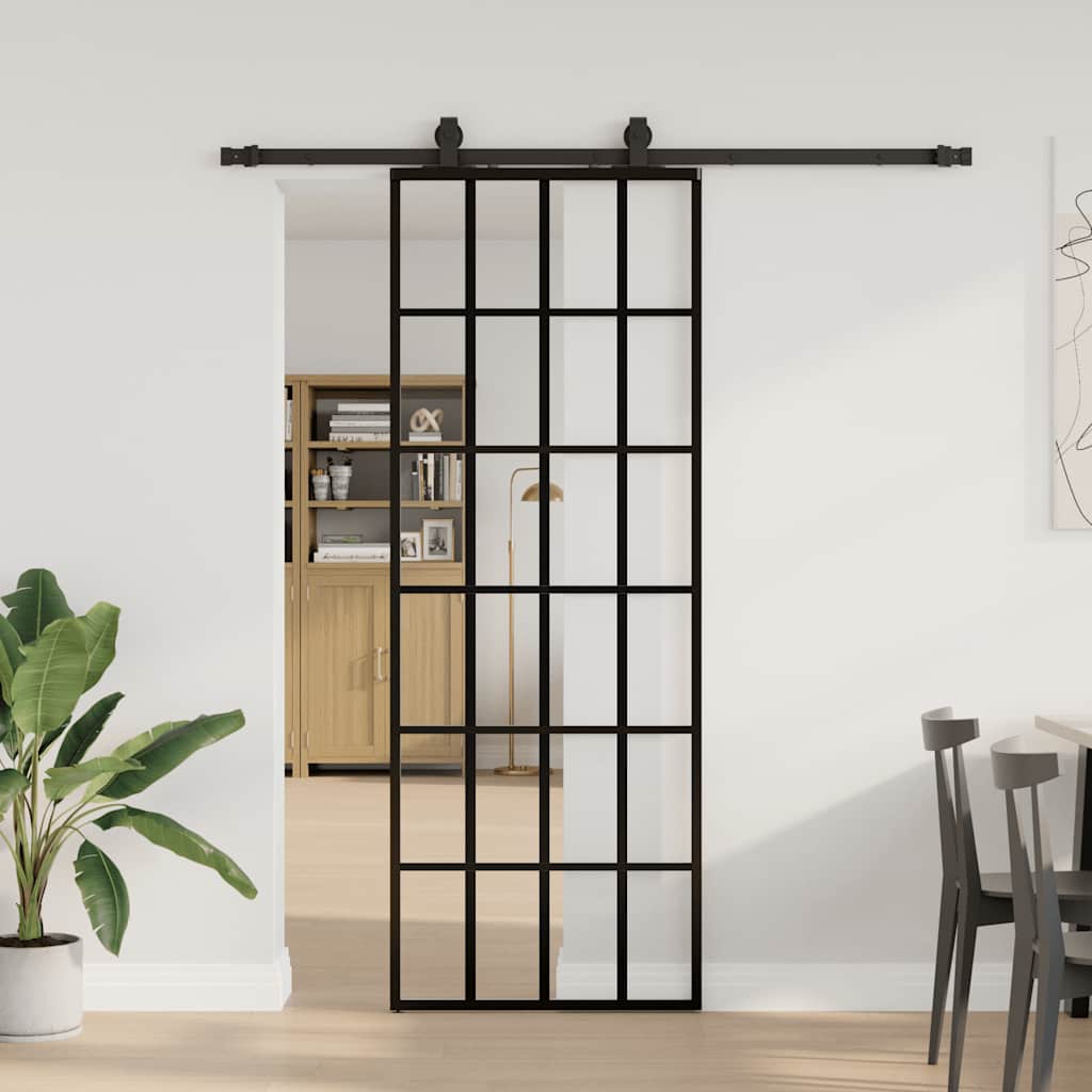 Schuifdeur met beslagset 76x205 cm ESG glas zwart is nu te koop bij PeponiXL, paradijselijk wonen!