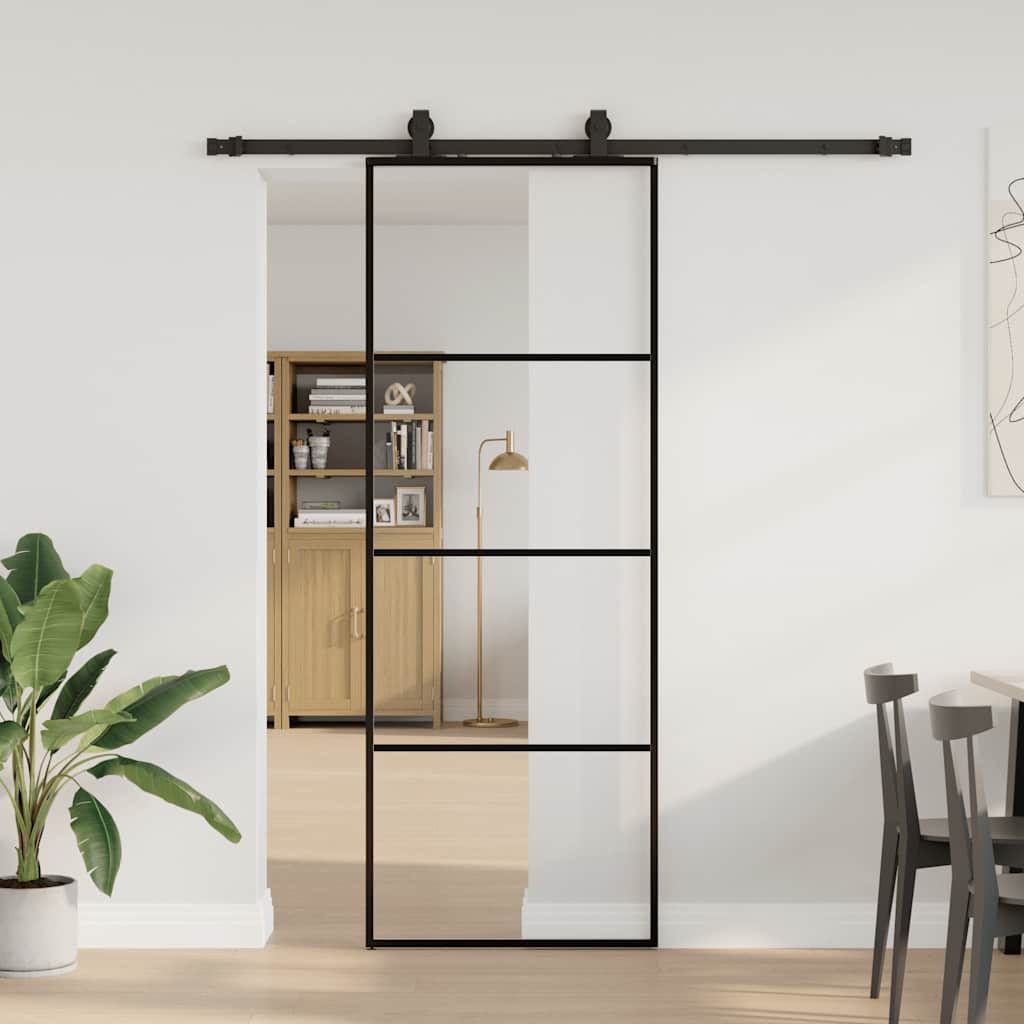 Schuifdeur met beslagset 76x205 cm ESG glas zwart is nu te koop bij PeponiXL, paradijselijk wonen!