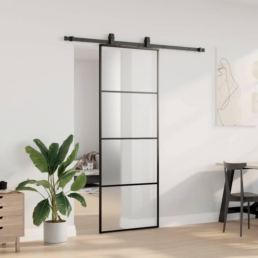 Schuifdeur met beslagset 76x205 cm ESG glas zwart is nu te koop bij PeponiXL, paradijselijk wonen!