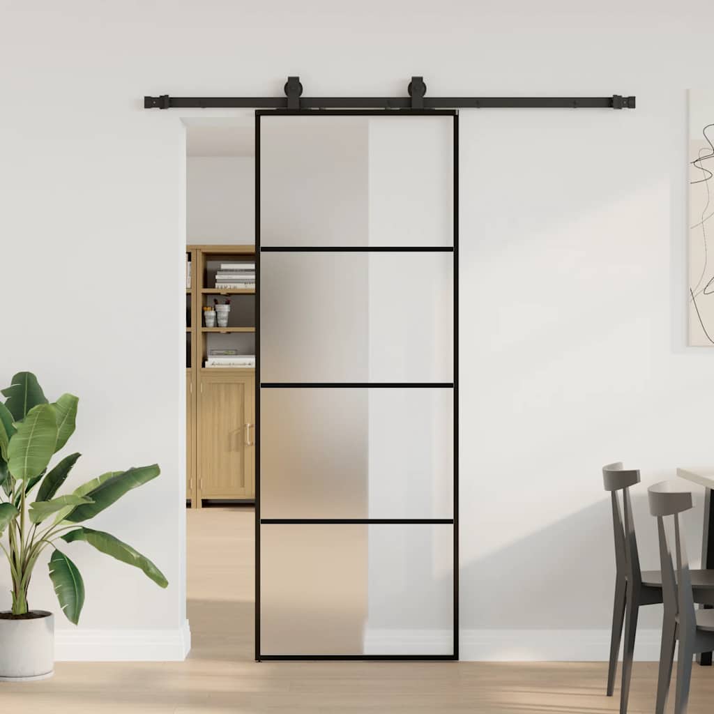 Schuifdeur met beslagset 76x205 cm ESG glas zwart is nu te koop bij PeponiXL, paradijselijk wonen!