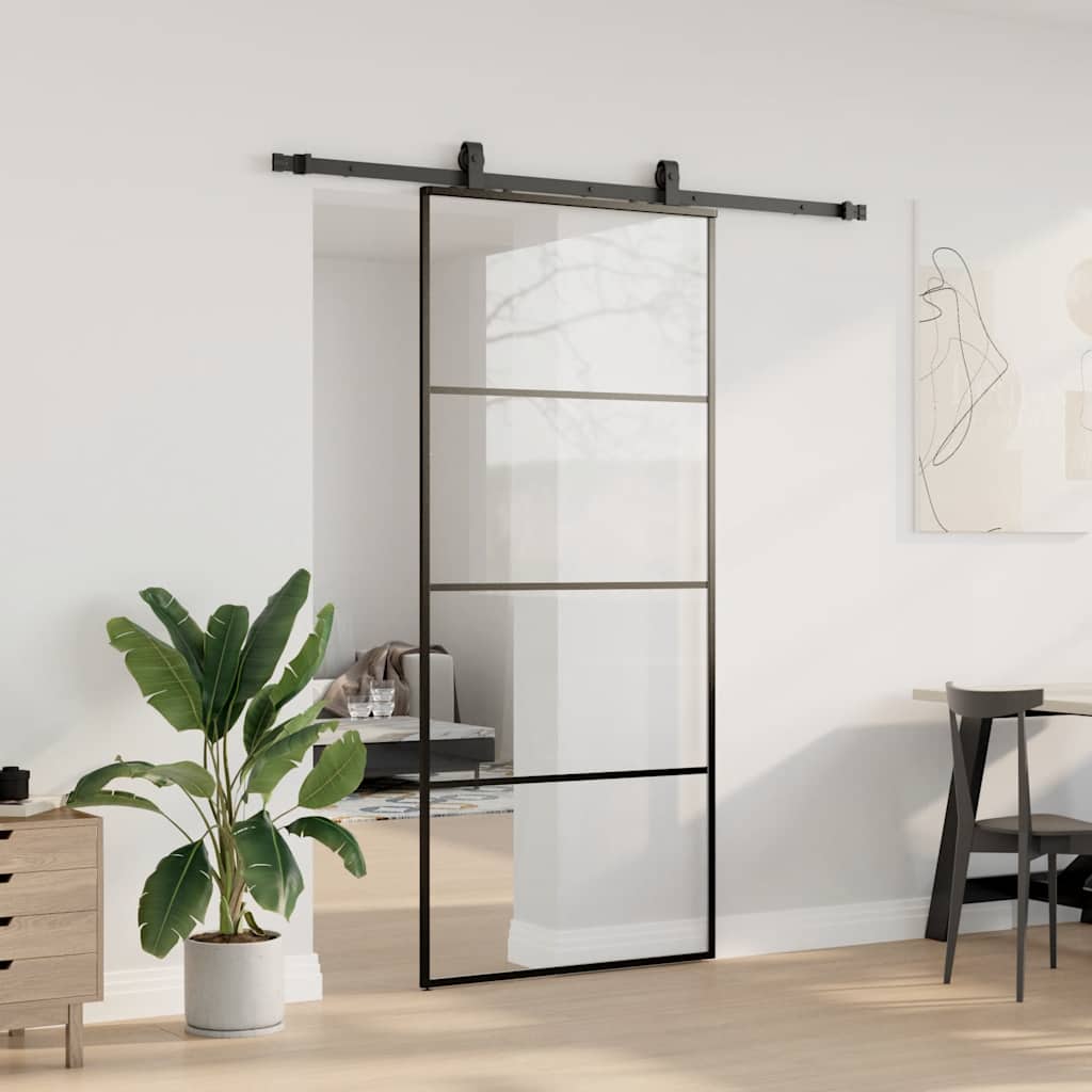 Schuifdeur met beslagset 90x205 cm ESG glas zwart is nu te koop bij PeponiXL, paradijselijk wonen!