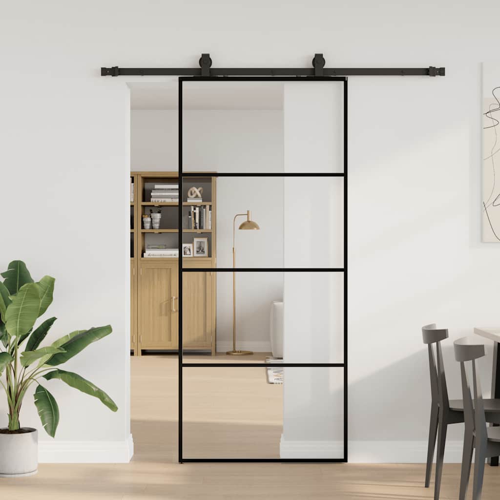 Schuifdeur met beslagset 90x205 cm ESG glas zwart is nu te koop bij PeponiXL, paradijselijk wonen!