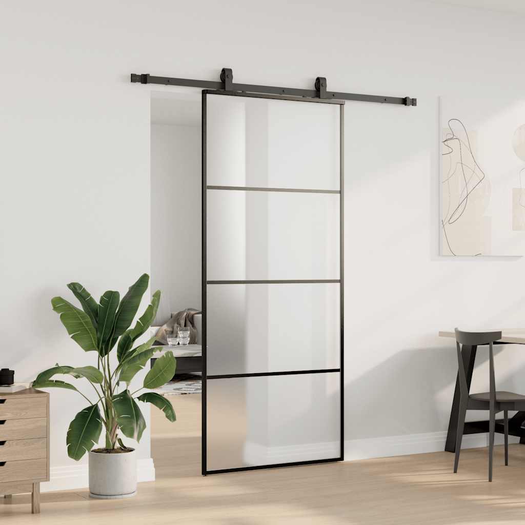 Schuifdeur met beslagset 90x205 cm ESG glas zwart is nu te koop bij PeponiXL, paradijselijk wonen!