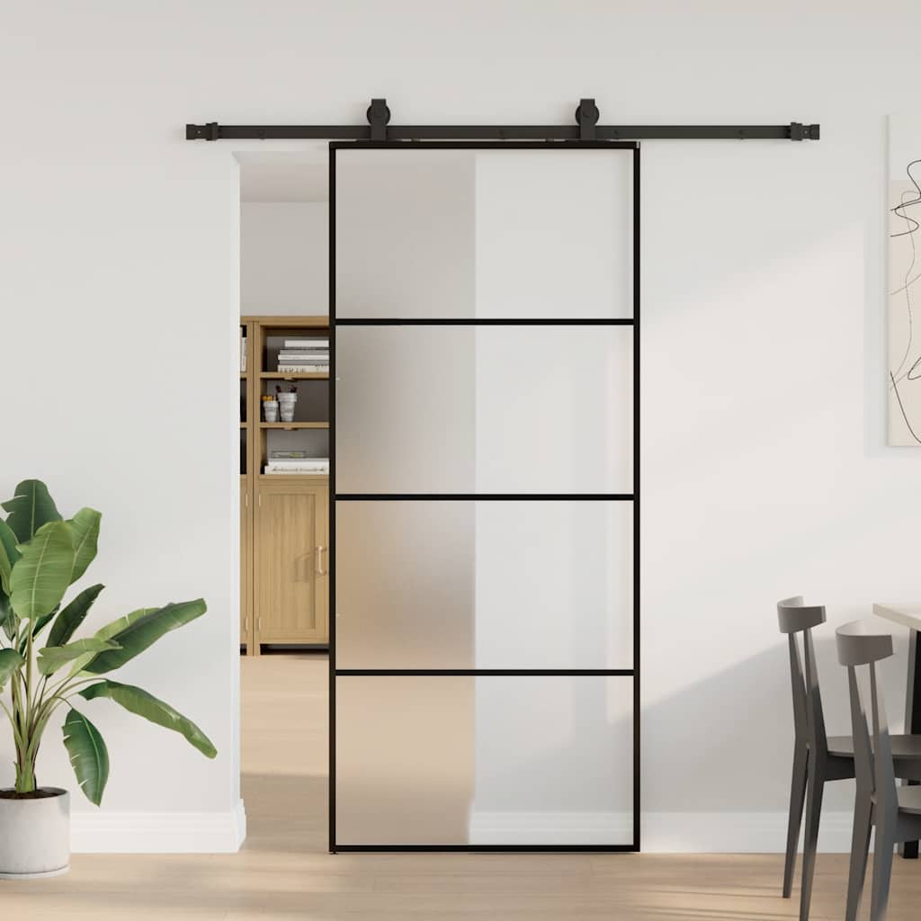 Schuifdeur met beslagset 90x205 cm ESG glas zwart is nu te koop bij PeponiXL, paradijselijk wonen!