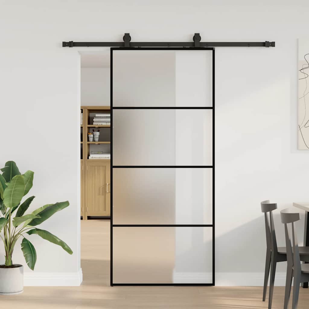 Schuifdeur met beslagset 90x205 cm ESG glas zwart is nu te koop bij PeponiXL, paradijselijk wonen!