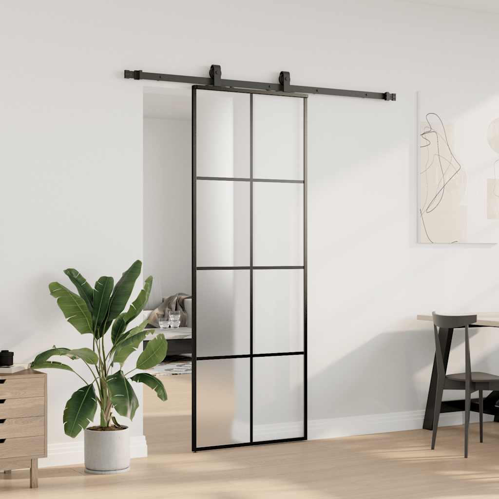 Schuifdeur met beslagset 76x205 cm ESG glas zwart is nu te koop bij PeponiXL, paradijselijk wonen!