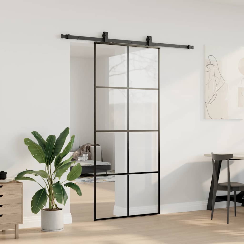 Schuifdeur met beslagset 90x205 cm ESG glas zwart is nu te koop bij PeponiXL, paradijselijk wonen!