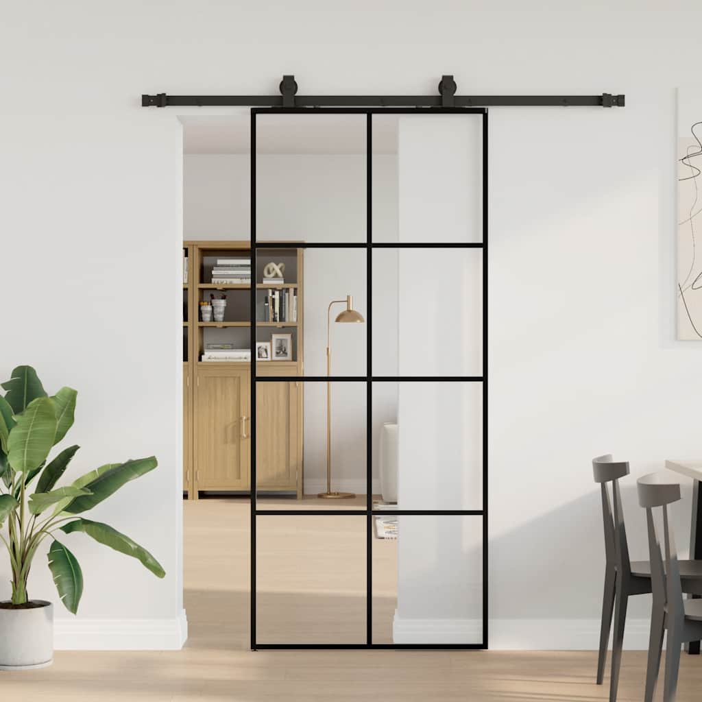 Schuifdeur met beslagset 90x205 cm ESG glas zwart is nu te koop bij PeponiXL, paradijselijk wonen!