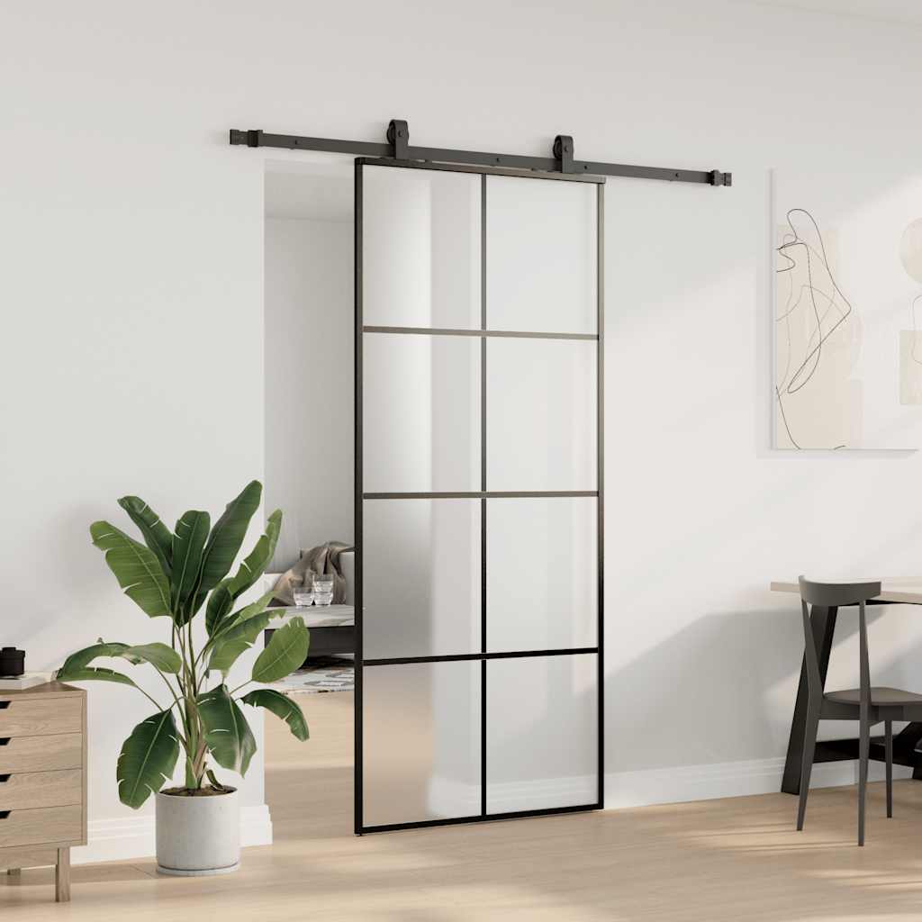 Schuifdeur met beslagset 90x205 cm ESG glas zwart is nu te koop bij PeponiXL, paradijselijk wonen!