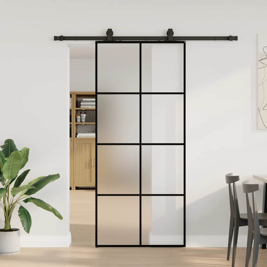 Schuifdeur met beslagset 90x205 cm ESG glas zwart is nu te koop bij PeponiXL, paradijselijk wonen!