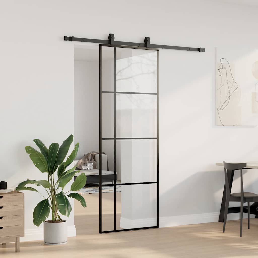 Schuifdeur met beslagset 76x205 cm ESG glas zwart is nu te koop bij PeponiXL, paradijselijk wonen!