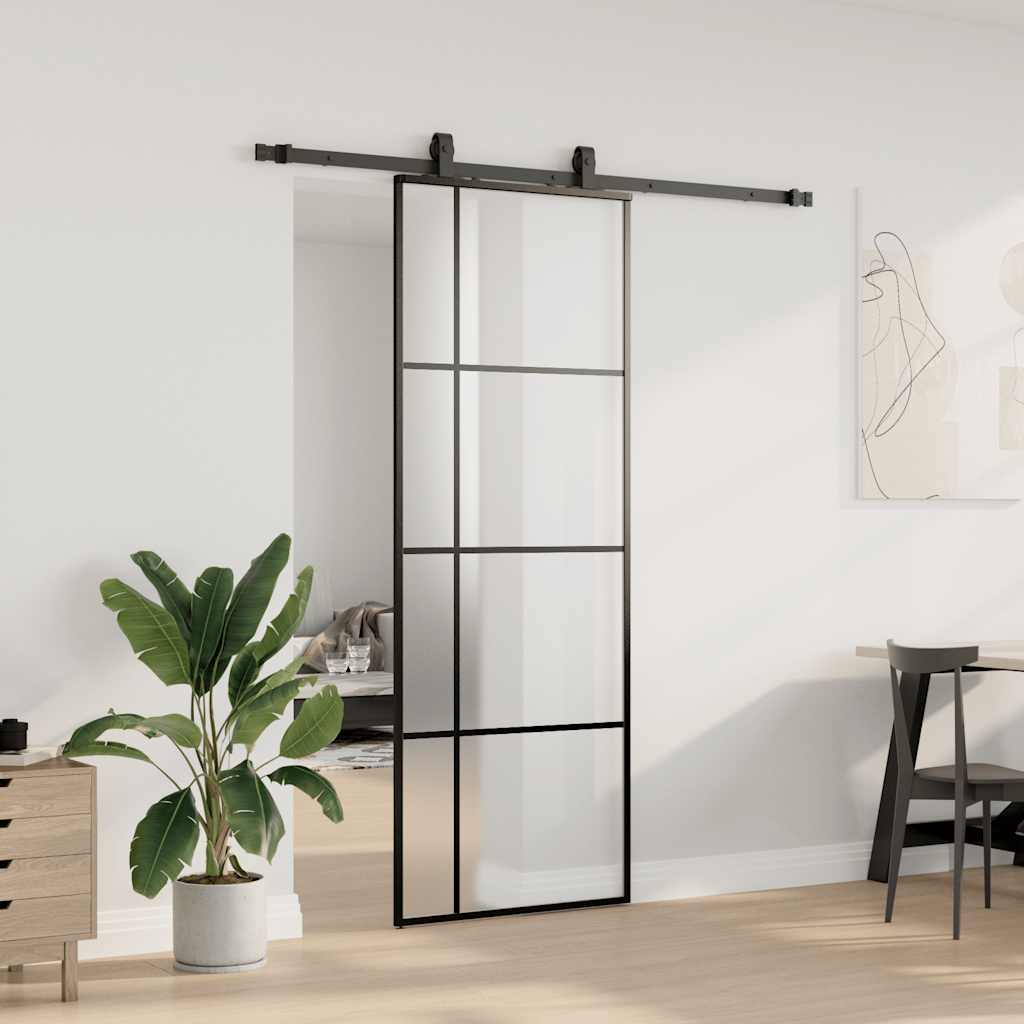 Schuifdeur met beslagset 76x205 cm ESG glas zwart is nu te koop bij PeponiXL, paradijselijk wonen!