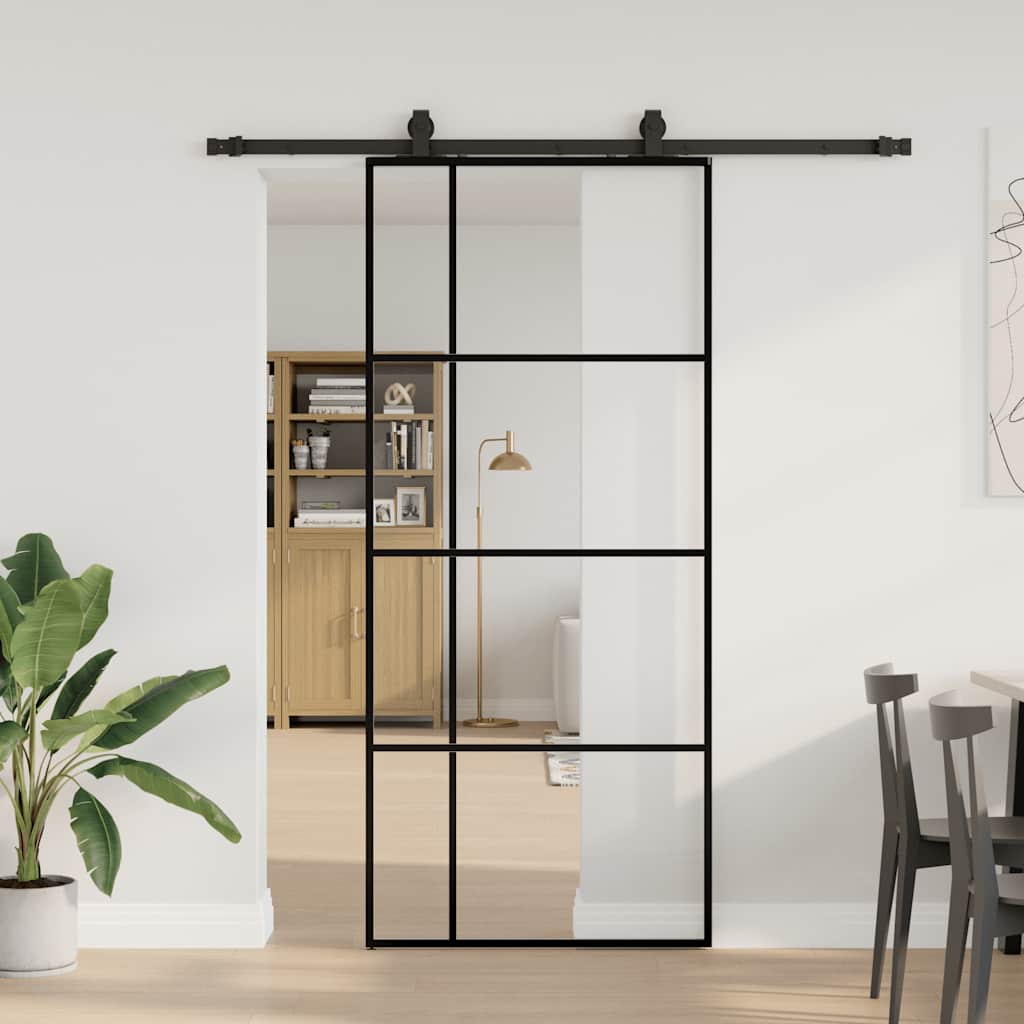 Schuifdeur met beslagset 90x205 cm ESG glas zwart is nu te koop bij PeponiXL, paradijselijk wonen!
