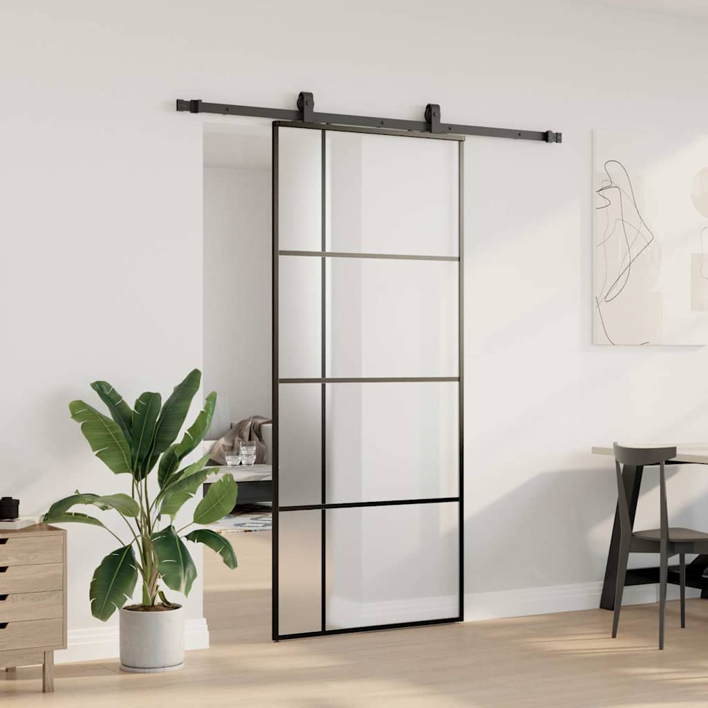 Schuifdeur met beslagset 90x205 cm ESG glas zwart is nu te koop bij PeponiXL, paradijselijk wonen!