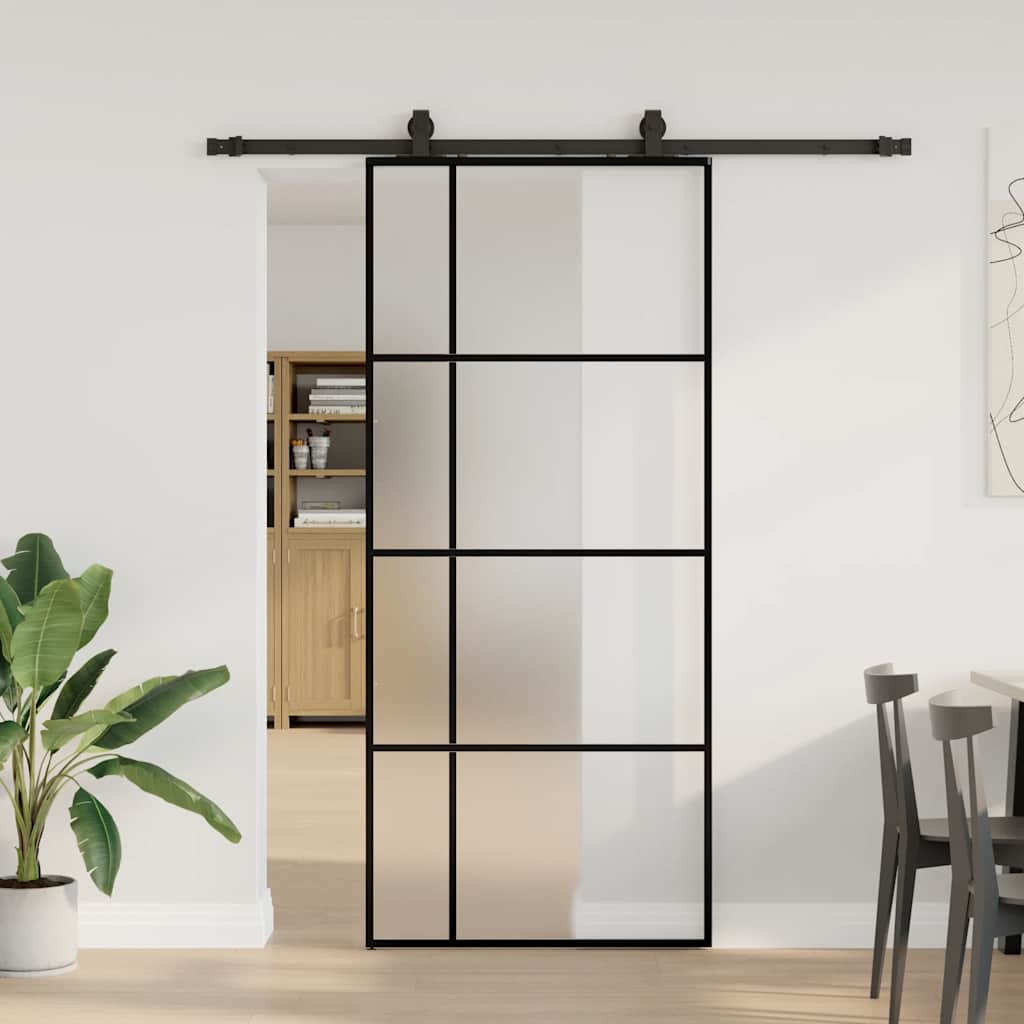 Schuifdeur met beslagset 90x205 cm ESG glas zwart is nu te koop bij PeponiXL, paradijselijk wonen!