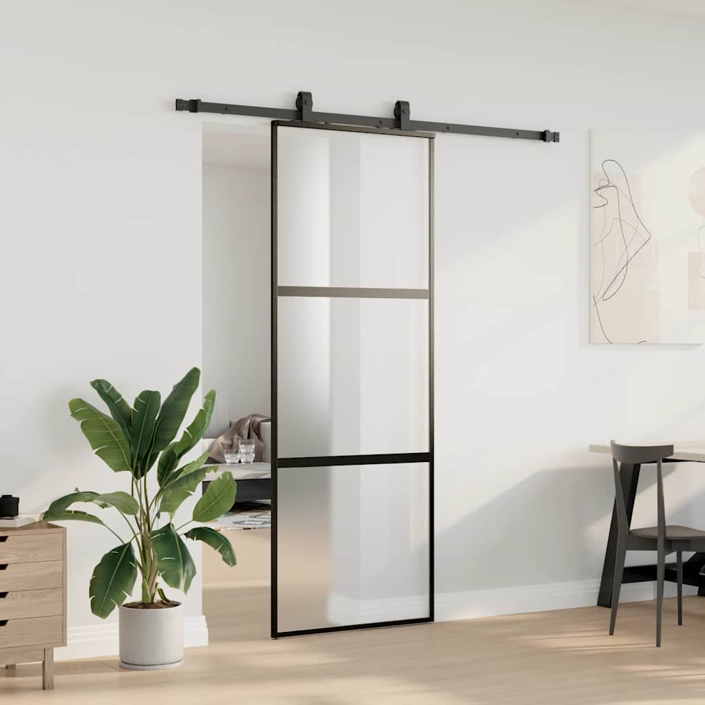 Schuifdeur met beslagset 76x205 cm gehard glas zwart is nu te koop bij PeponiXL, paradijselijk wonen!