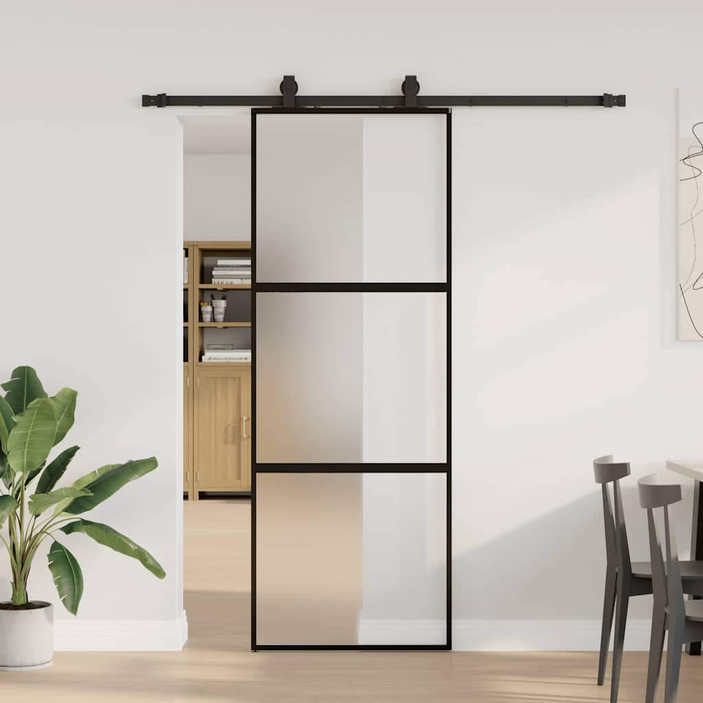 Schuifdeur met beslagset 76x205 cm gehard glas zwart is nu te koop bij PeponiXL, paradijselijk wonen!
